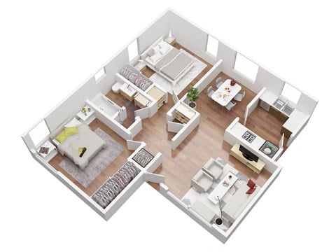 Floor plan for 2 beds, 1 bath, 1054 sqft